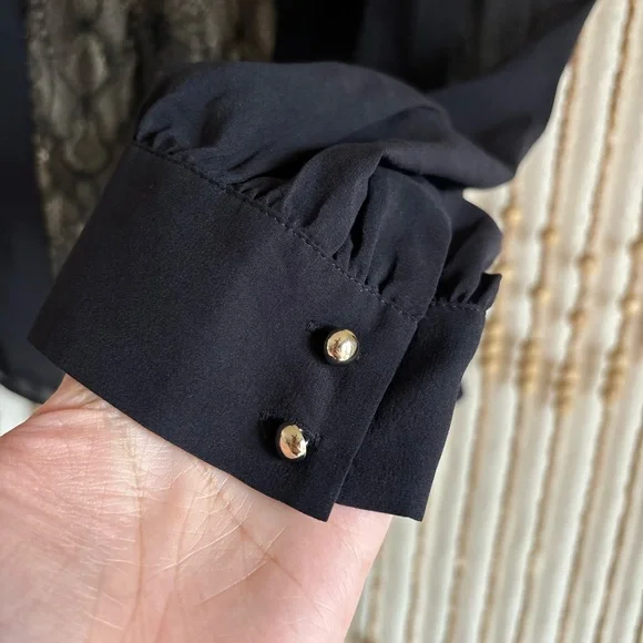 Bebe y2k Silk Victorian Goth Black Lace Sheer Long Sleeve Open Back Sexy Blouse - Picture 5 of 7